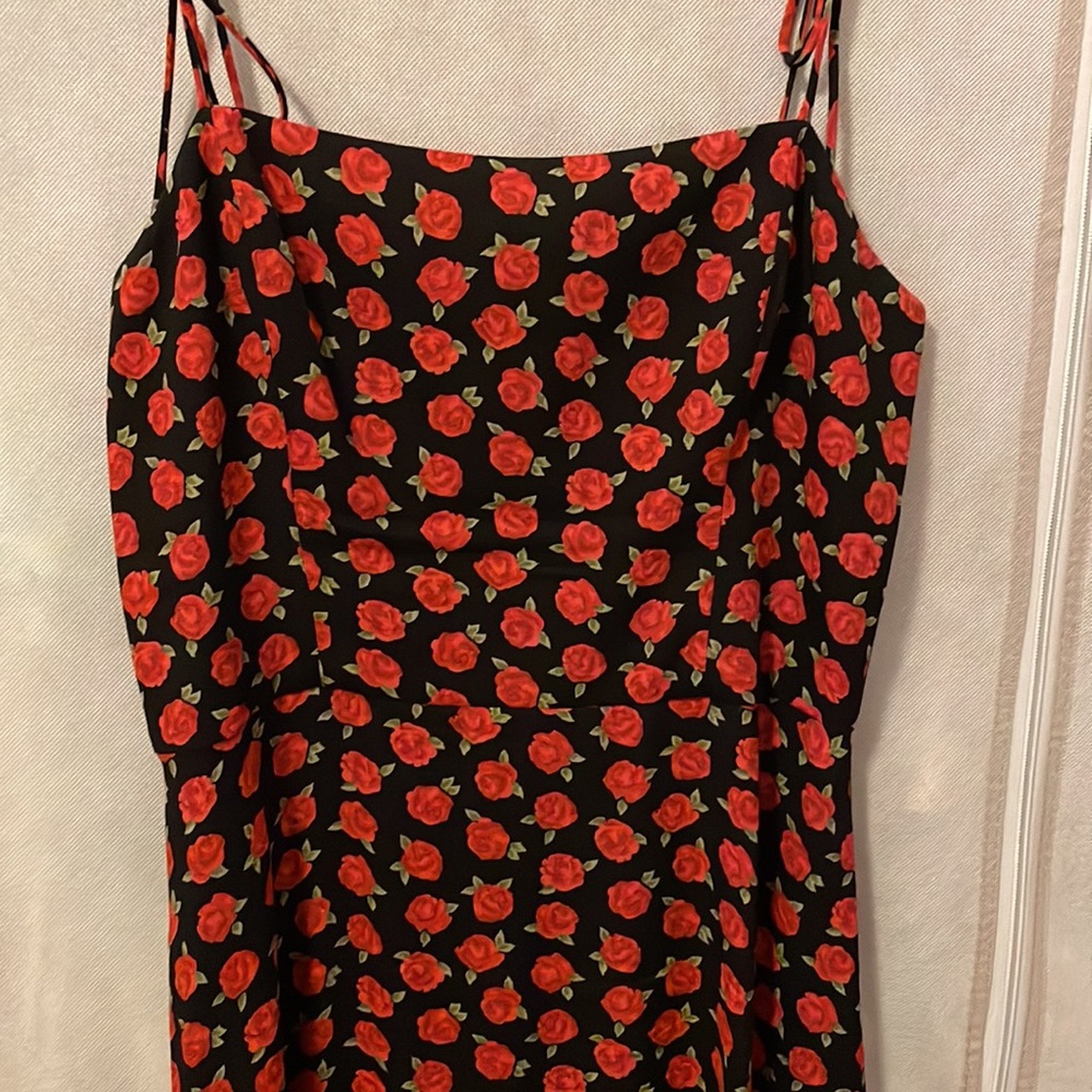 Reformation Black Midi Dress with Red Floral Pattern - Picture 6 of 10